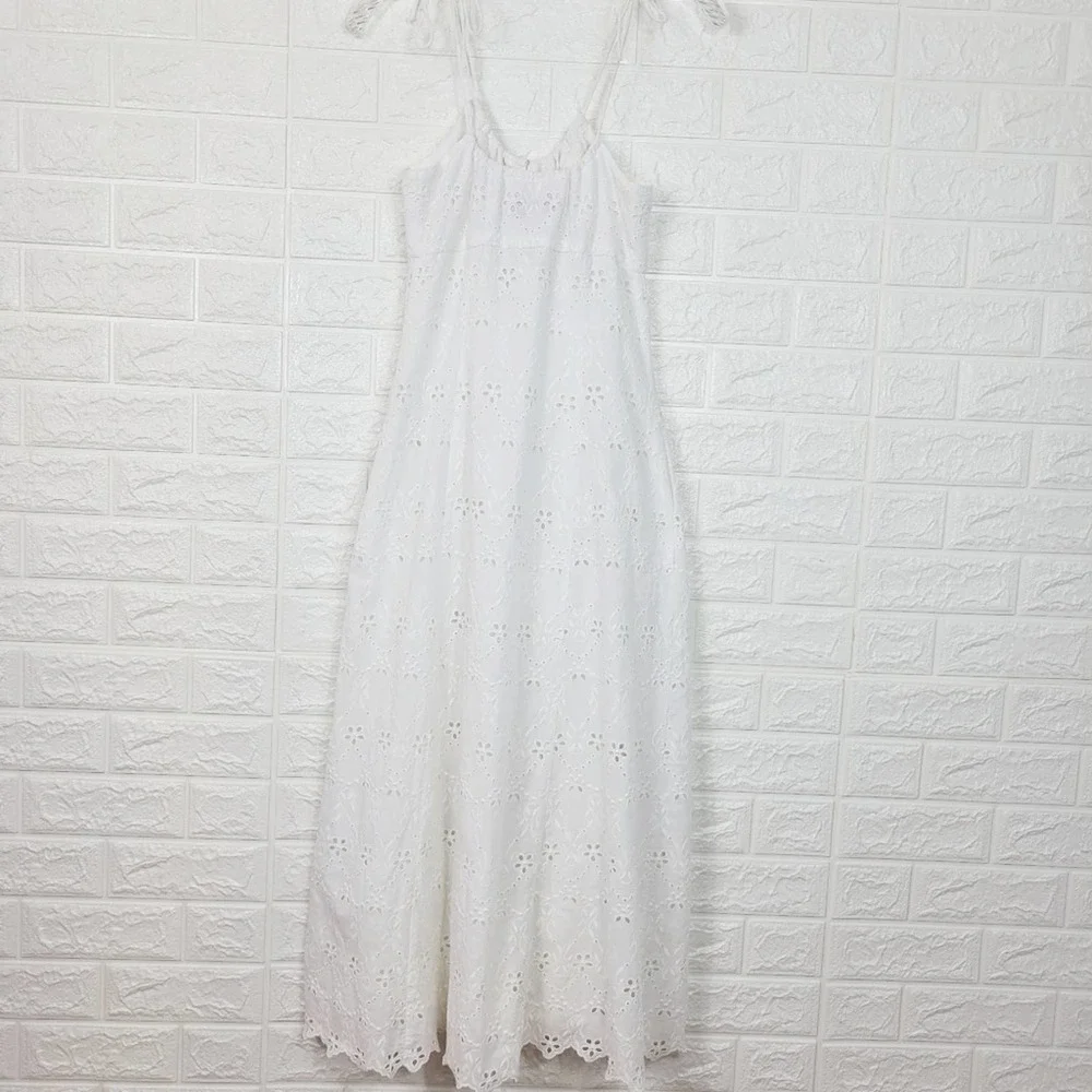 LA LIGNE Eyelet Broderie Midi Dress | White | S